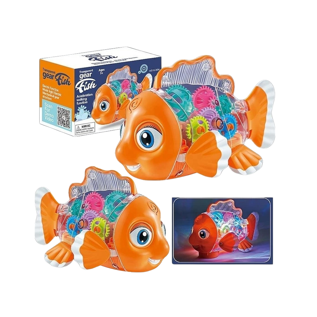 Transparent Gear Fish Toy, Baby Lights Music Light Fish Toy, Ideal Fish Toy for Floor Play
