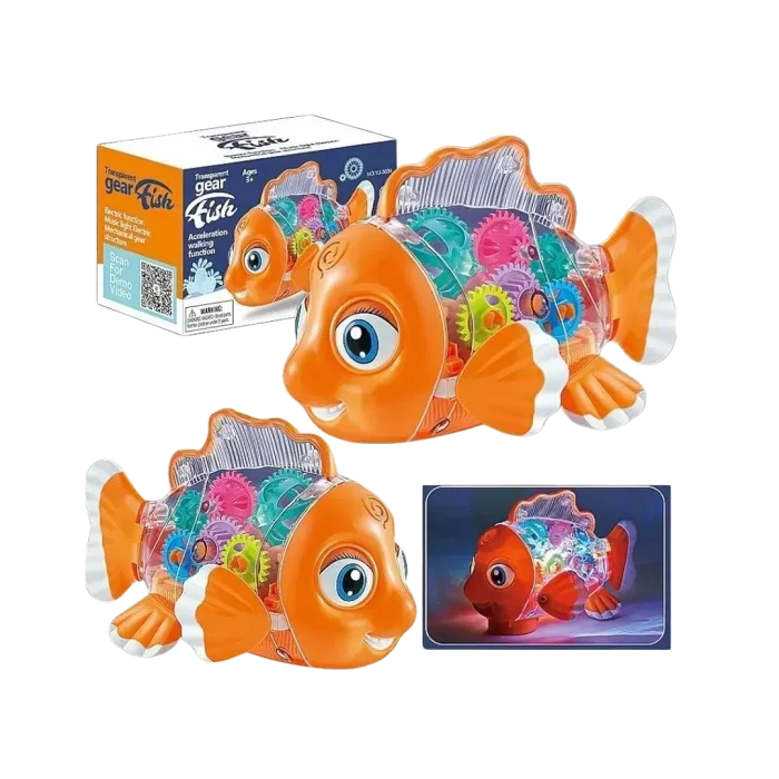 Transparent Gear Fish Toy, Baby Lights Music Light Fish Toy, Ideal Fish Toy for Floor Play