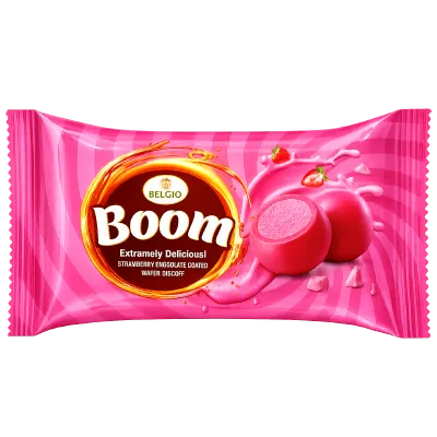 Belgio Boom Strawberry Chocolate Coated Wafer 8gm