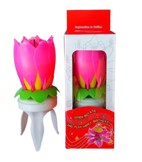 Pink 2.5 Inch Lotus Musical Birthday Candle