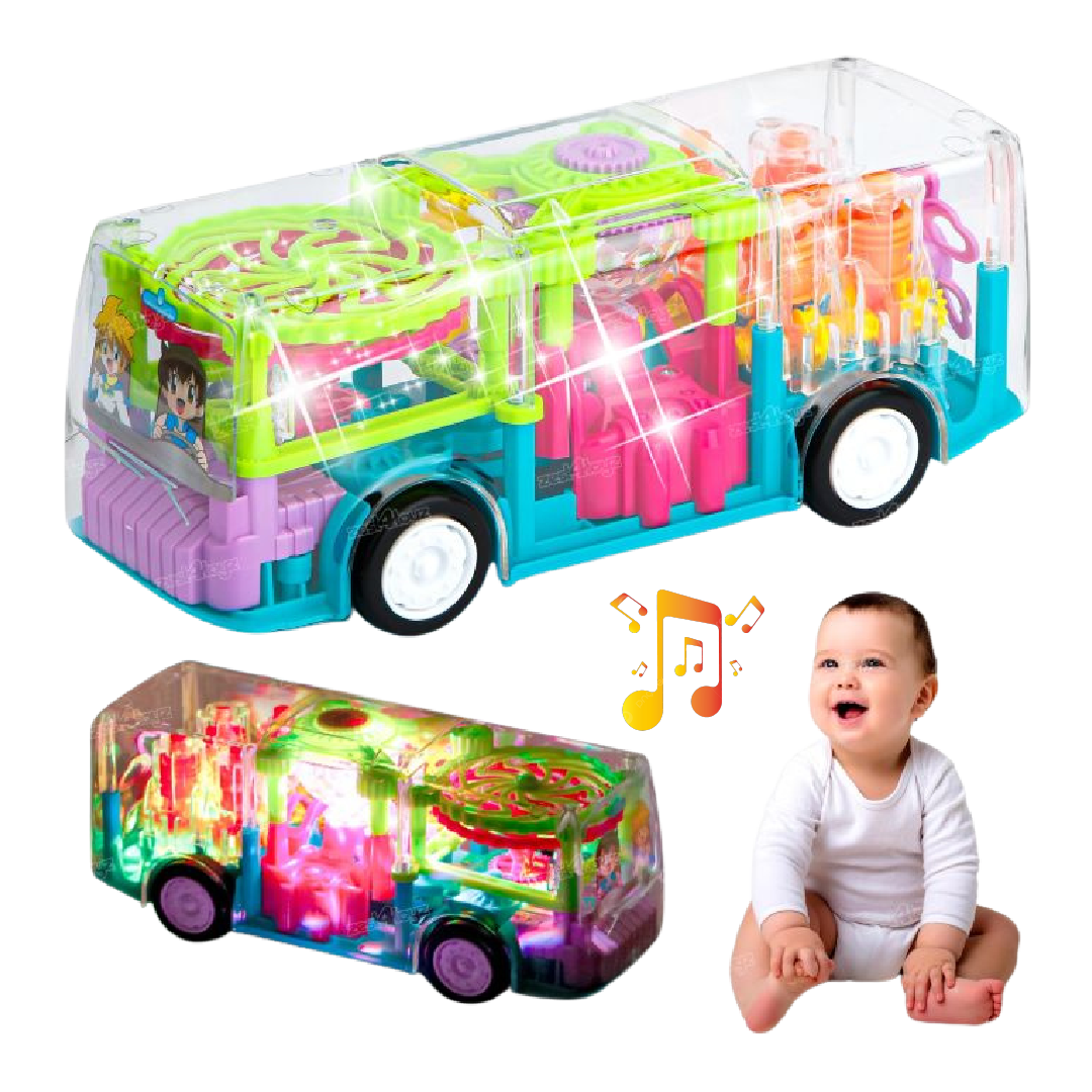 Gear Light Transparent Bus Concept Musical Bus, 3D Bus Toy with 360 Degree Rotation