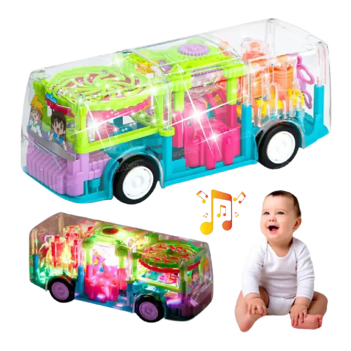 Gear Light Transparent Bus Concept Musical Bus, 3D Bus Toy with 360 Degree Rotation