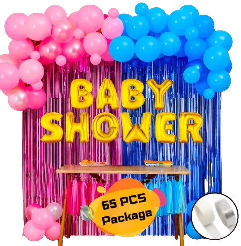 Birthday Banners, Golden Foil Curtains, Metallic Balloons - Party Pack - (Pack of 65 Pcs)