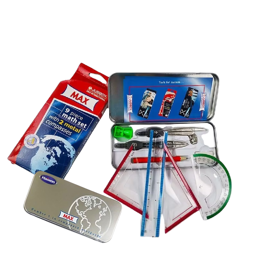 Super Max 9Piece math Set 2 with Metal Compasses