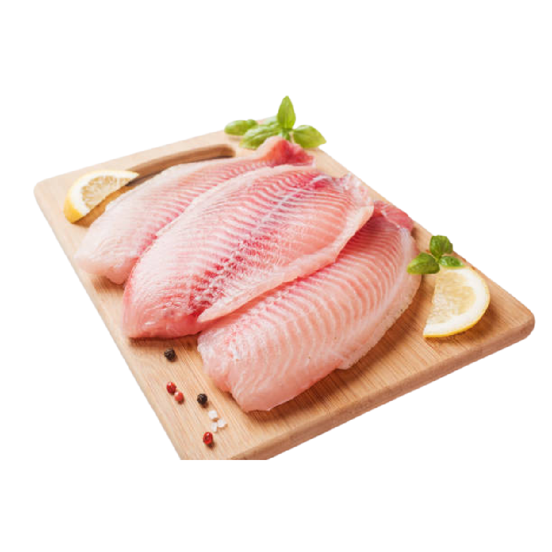fillet of tilapia on a cutting Board Half Chinese Cut