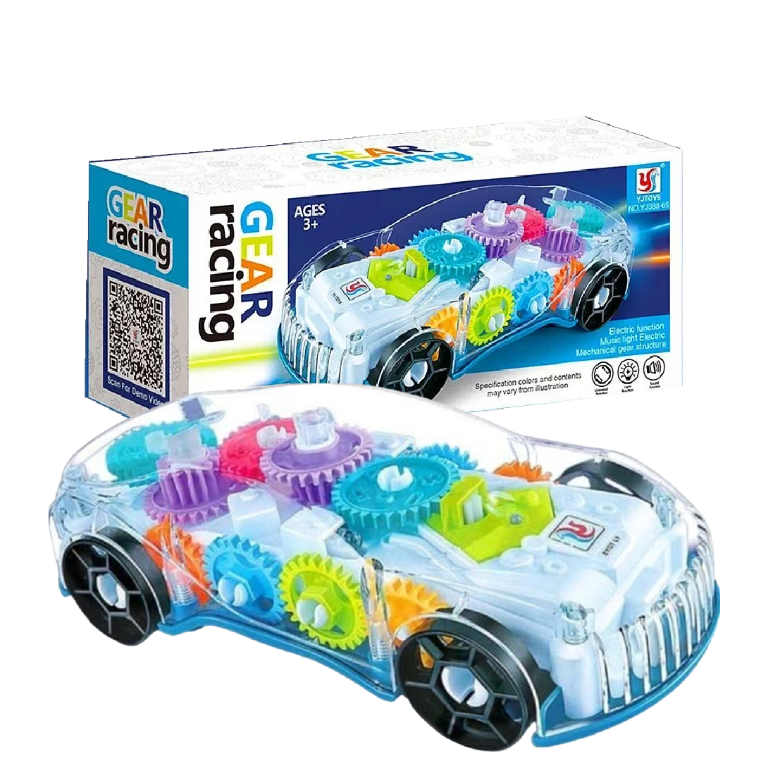 Concept Racing Car With 3D Flashing Led Lights & Music, Gear Display Transparent Car Toy For Kids
