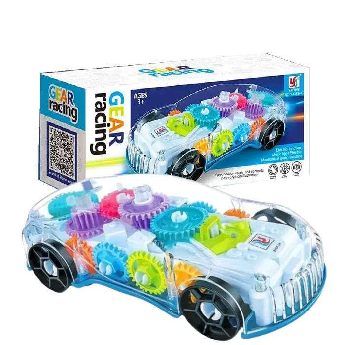 Concept Racing Car With 3D Flashing Led Lights & Music, Gear Display Transparent Car Toy For Kids