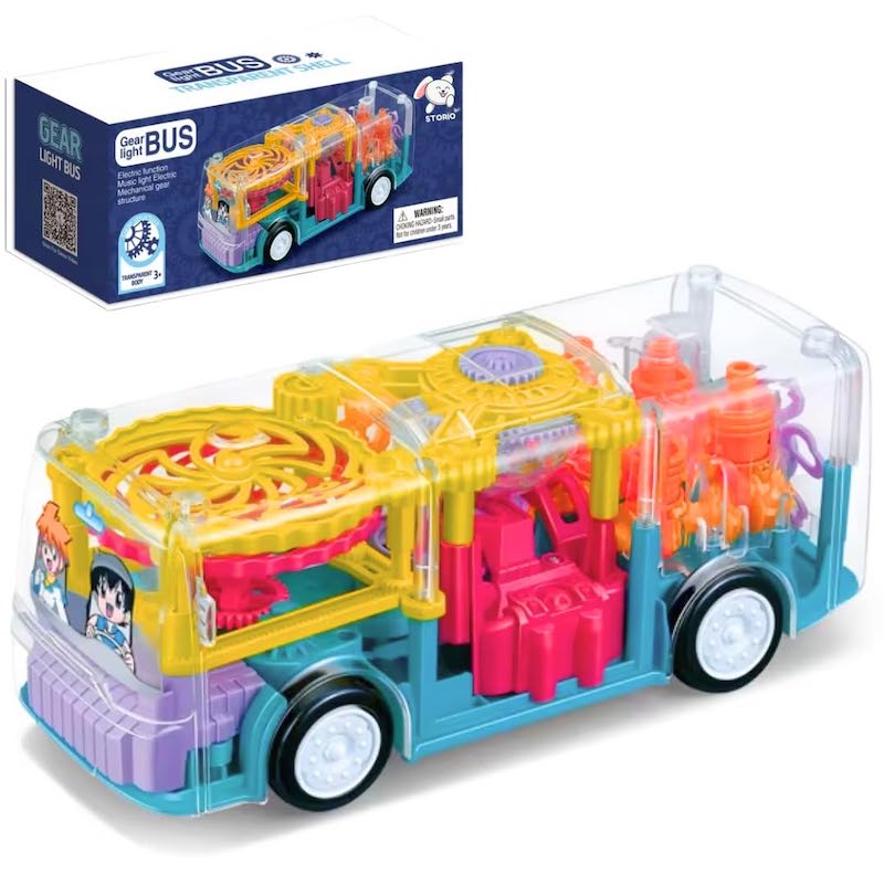 Transparent Gear Bus battery operated with transparent 3d stage multi colored lights